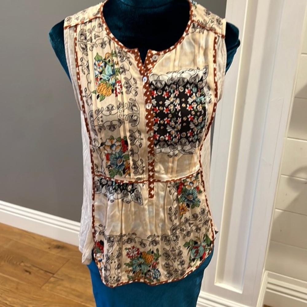 Anthropologie tiny XS‎ patchwork front top cotton back